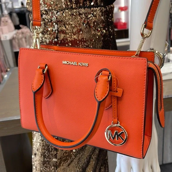 MICHAEL KORSSheila Small Faux Saffiano Leather SatchelPoppy NWT